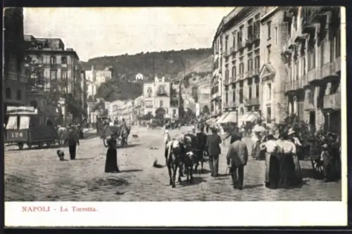 AK Napoli, La Torretta, Strassenansicht mit Pferdebahn