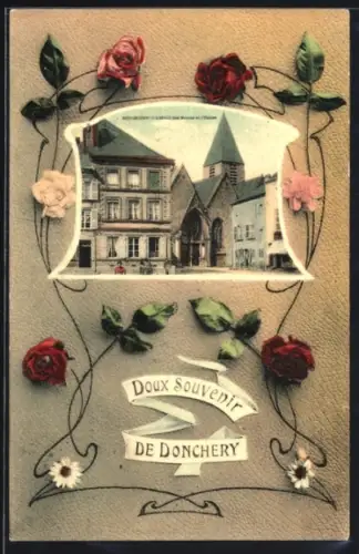 AK Donchery, L`Hôtel des Postes et l`Église, Rosen, Passepartout