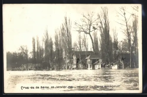 AK Neuilly /Ile de Rotschildt, Crue de la Seine 1910, Ortspartie bei Hochwasser