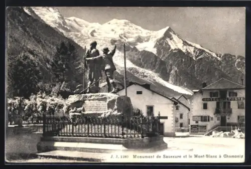 AK Chamonix, Monument de Saussure et le Mont-Blanc