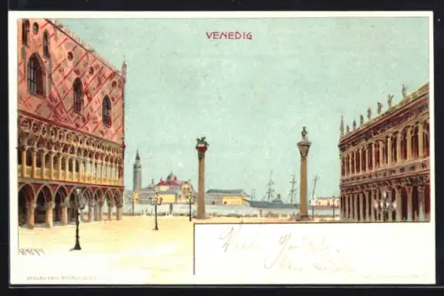 Künstler-AK Richard Hegedüs-Geiger: Venedig, Strassenpartie