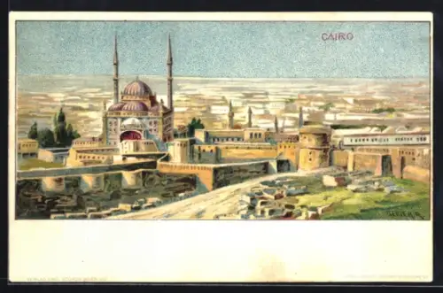 Künstler-AK Richard Hegedüs-Geiger: Cairo, Panorama mit Moschee
