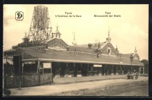 AK Yper, Binnenzicht der Statie, Bahnhof