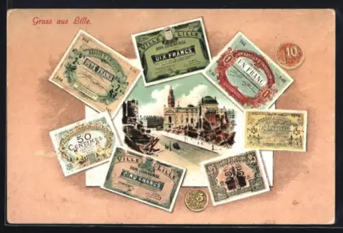 AK Lille, Ortspartie und Geldscheine