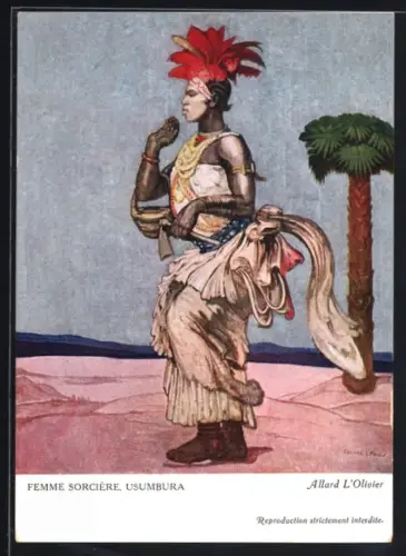Künstler-AK sign. Allard L`Olivier: Paris, Exposition Coloniale Internationale 1931, Usumbura, Femme Sorcière
