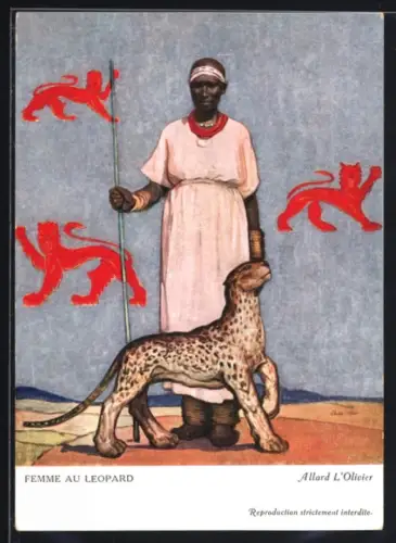 Künstler-AK sign. Allard L`Olivier: Paris, Exposition Coloniale Internationale 1931, Femme au Leopard