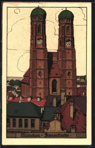 Steindruck-AK München, Frauenkirche