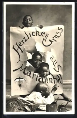 AK Mariannhill, Missionar und Kinder mit einem Plakat