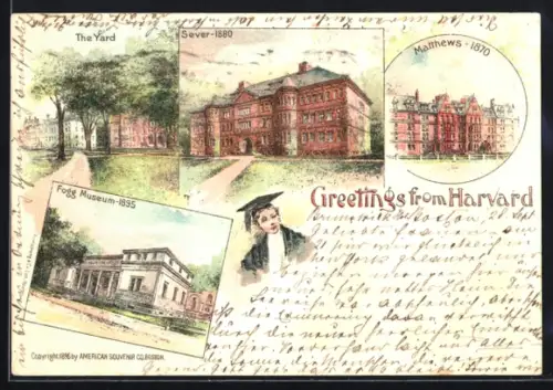 AK Harvard, MA, The Yard, Fogg Museum 1895, Sever-1880, Matthews-1870
