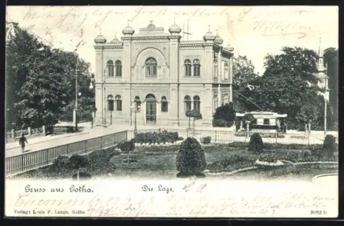 AK Gotha, Freimaurerloge mit Gartenanlage
