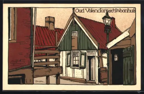 Steindruck-AK Volendam, Oud Volendamsch Woonhuis