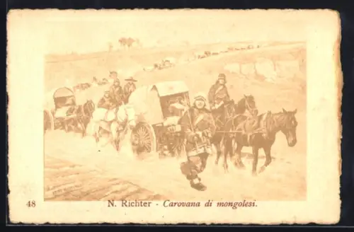 Künstler-AK sign. N. Richter: Mongolei, Carovana