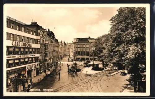 AK Bielefeld, Partie am Jahnplatz mit Strassenbahn