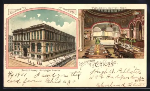 Lithographie Chicago, IL, Public Library in Michigan Avenue