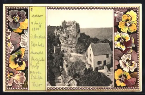 Lithographie Zabern, Hohbarr mit Restarant Winkelmann, Stiefmütterchen