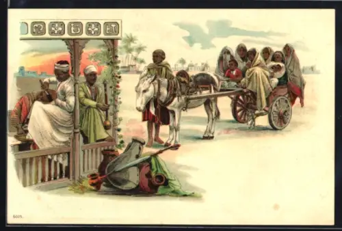 Lithographie Egypt, Junge beim Friseur, arabischer Handwerker