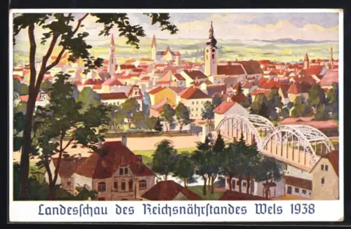 Künstler-AK Wels, Landesschau des Reichsnährstandes 1938, Panorama