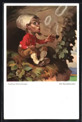 Künstler-AK Andreas Untersberger: Zwerg raucht Pfeife