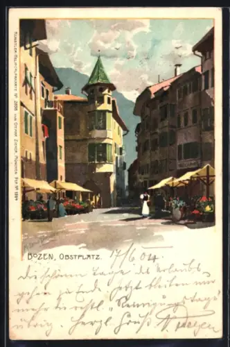 Künstler-AK Zeno Diemer: Bozen, Strassenpartie am Obstplatz