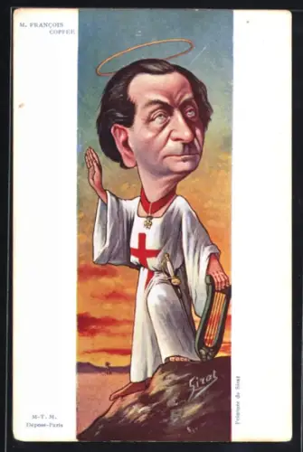 Künstler-AK sign. M. Francois Coppée: Sirat als Heiliger mit Leider und Schwert, Frankreich