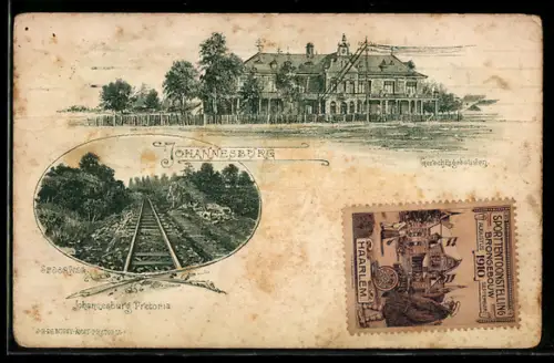 Lithographie Johannesburg, Eisenbahnstrecke Spoorweg, Gerichtsgebäude