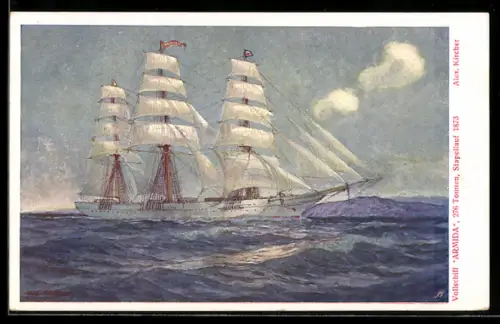 Künstler-AK Alexander Kircher: Segelschiff Armida auf See