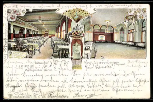 AK Leipzig, Zoologischer Garten, Terrassensaal und Pfauensaal
