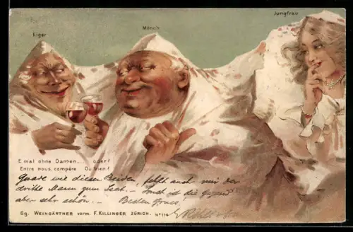Lithographie Killinger Nr. 114, Jungfrau mit Mönch und Eiger, Berg mit Gesicht / Berggesichter