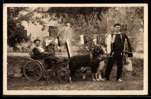 AK Petar Zeljko mit Ziegengespann bei seiner Weltreise