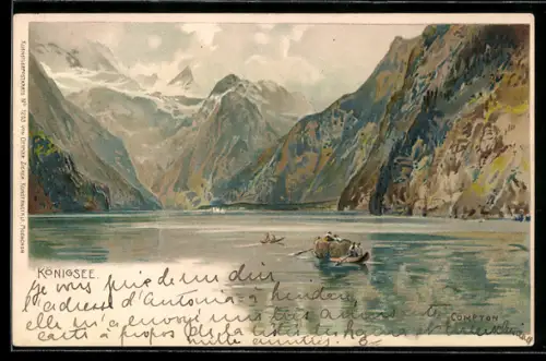 Künstler-AK Edward Theodore Compton: Ruderboote auf dem Königsee