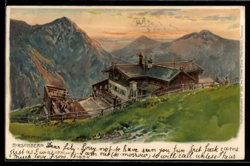 Künstler-AK Edward Theodore Compton: Hirschberg, Blick zum Gasthaus