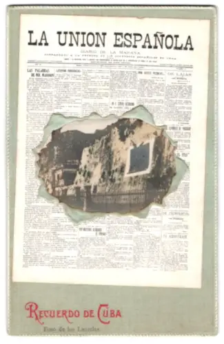 AK Cuba, Zeitung La Union Espanola mit Blick auf eine Felswand