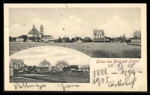 AK Berg am Laim, Totalansicht mit Kirche und Umgebung
