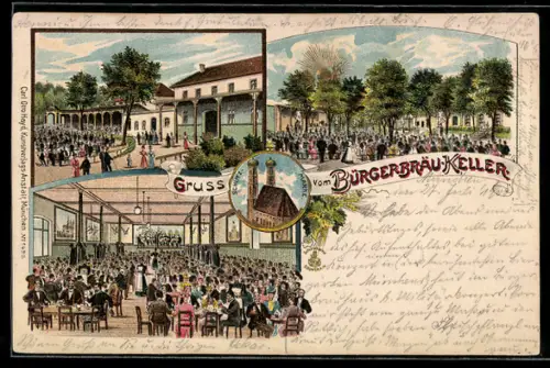 Lithographie München-Haidhausen, Bürgerbräu-Keller in der Rosenheimer Strasse