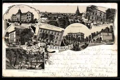 Lithographie Eberswalde, Gasthaus Schützenhaus, Waldhof Spechthausen, Aug. Vict. Heim