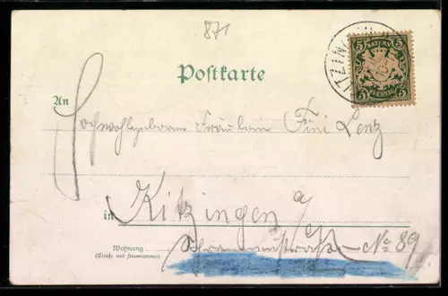 Lithographie Sulzfeld a. M., Gesamtansicht, Rathaus