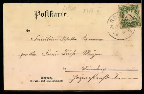 Lithographie Mainbernheim, Oberer Thurm, Rathaus & Kirche