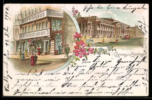 Lithographie Stuttgart, Warenhaus in der Kirchstrasse 3, Königsbau