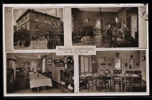 AK Weimar /Thür., Pensionat Schellenberg, Inh. Frl. von Perzoff, Aussen- und Innenansicht
