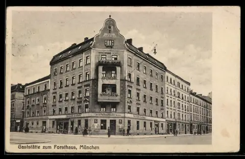 AK München, Gaststätte zum Forsthaus, Besitzer Josef Semmelmann, Orleansstrasse
