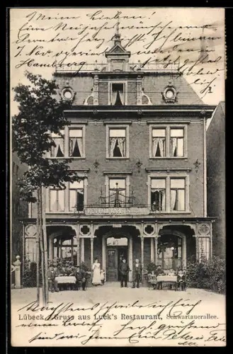 AK Lübeck, Frontalansicht von Luck`s Restaurant in der Schwartauerallee