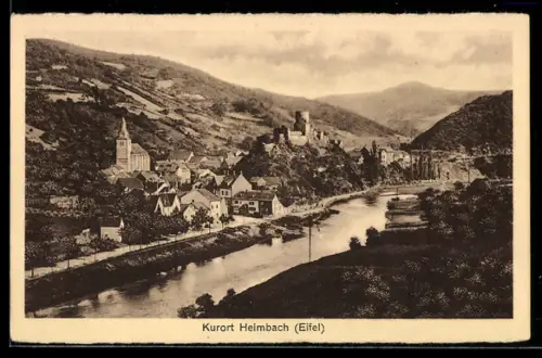 AK Heimbach /Eifel, Gesamtansicht mit Kirche und Burg