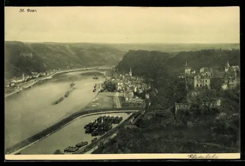 AK St. Goar, Rheinansicht, Burg, Stadtpanorama