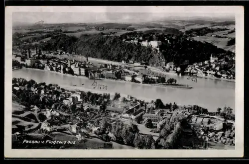 AK Passau, Stadtansicht von Flugzeug aus, Donau, Inn, Ilz