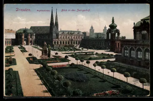 AK Dresden, Sophienkirche, Blick in den Zwingerhof