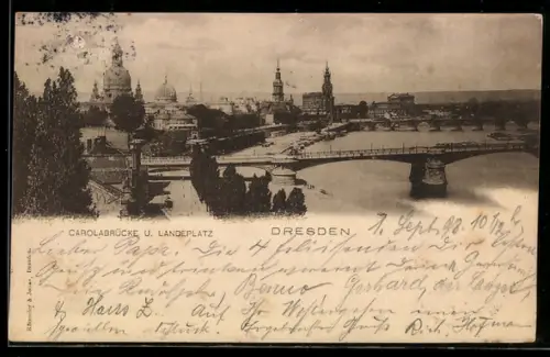 AK Dresden, Carolabrücke, Landungsplatz, Stadtpanorama
