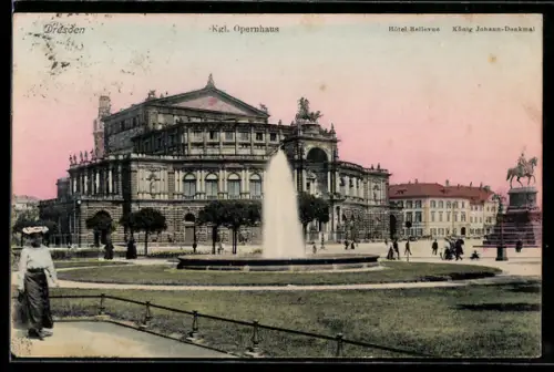 AK Dresden, Kgl. Opernhaus, Hotel Bellevue, König Johann-Denkmal