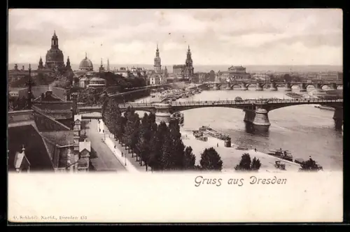 AK Dresden, Altstadtpanorama mit Elbbrücken