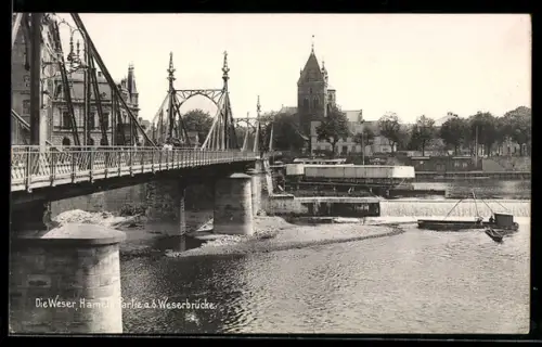 AK Hameln, Weserbrücke, Kirche, Weser