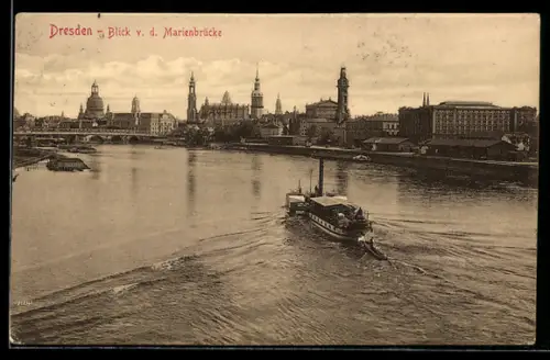 AK Dresden, Blick von der Marienbrücke
